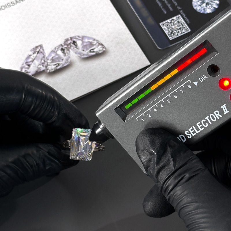 4.29CT Emerald Cut VVS Moissanite Three Stone Pave Engagement Ring