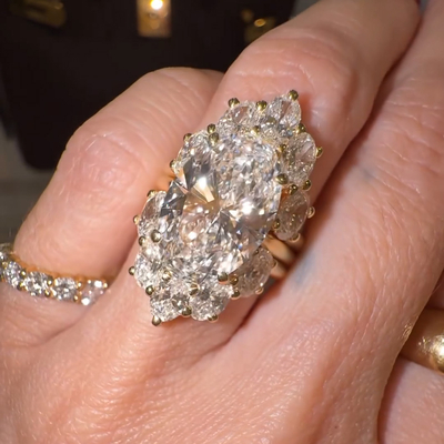 10.3CT Oval Cut VVS Moissante Halo Engagement Ring Set