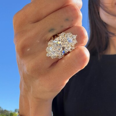 10.3CT Oval Cut VVS Moissanite Halo Engagement Ring Set