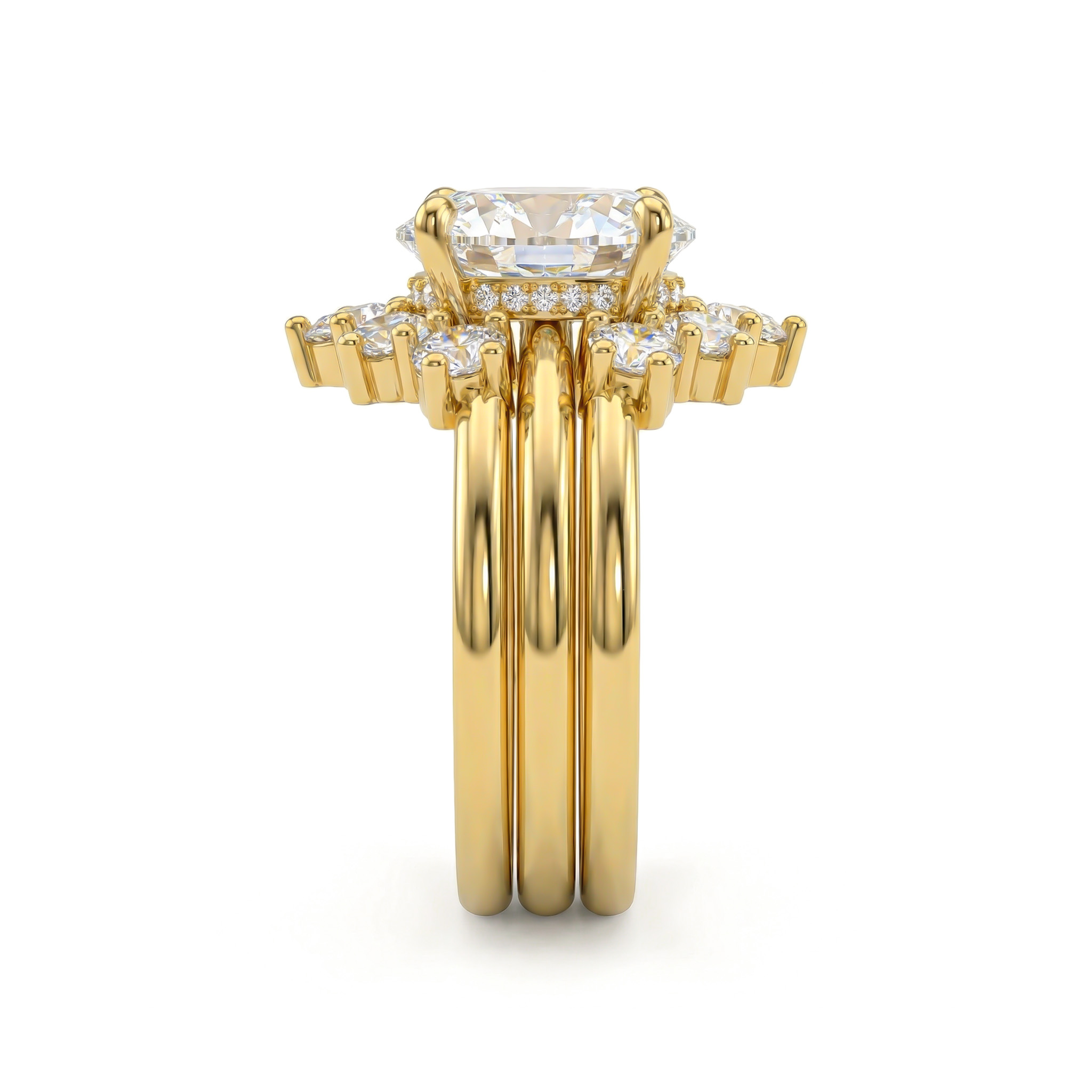 8.6ct TCW Oval Cut VVS Moissanite Halo Engagement Ring Set