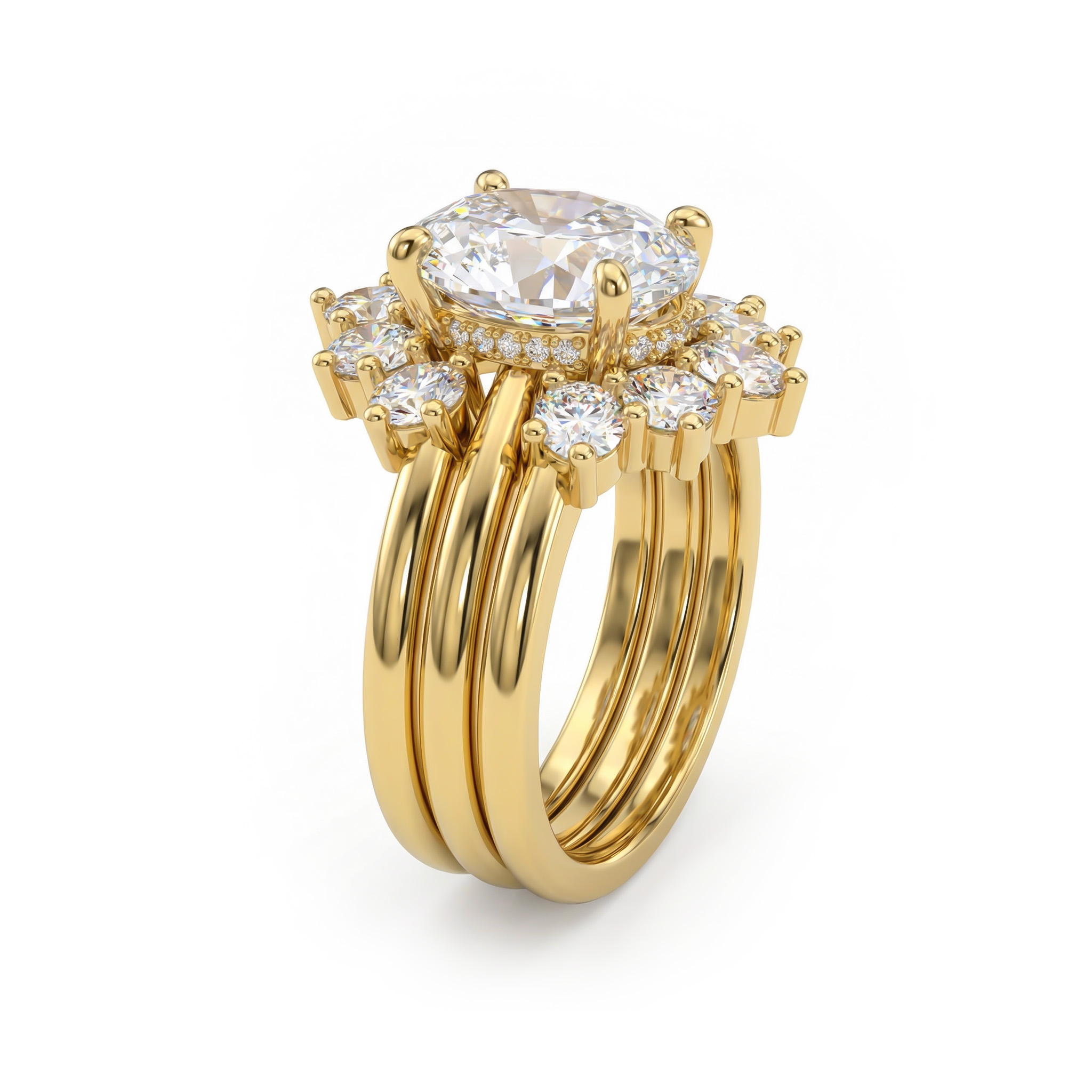 8.6ct TCW Oval Cut VVS Moissanite Halo Engagement Ring Set