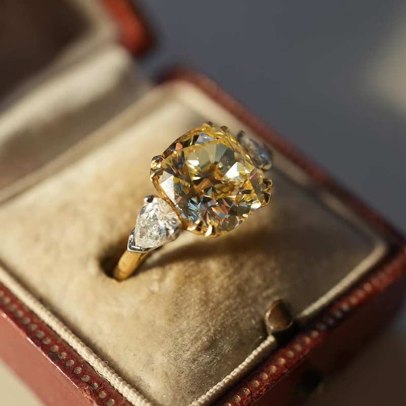 2.76CT Fancy Yellow Cushion Cut Three Stone Engagement Ring 2.76CT Fancy Yellow Cushion Cut Three Stone Engagement Ring