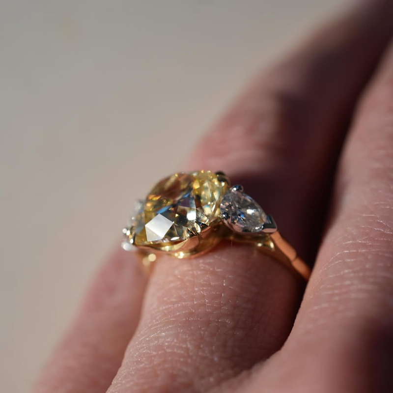 2.76CT Fancy Yellow Cushion Cut Three Stone Engagement Ring 2.76CT Fancy Yellow Cushion Cut Three Stone Engagement Ring