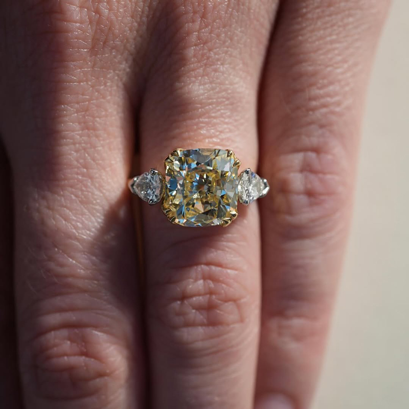 2.76CT Fancy Yellow Cushion Cut Three Stone Engagement Ring 2.76CT Fancy Yellow Cushion Cut Three Stone Engagement Ring