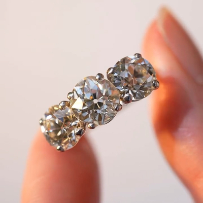 2.5CT Round Cut VVS Moissante Three Stone Engagement Ring