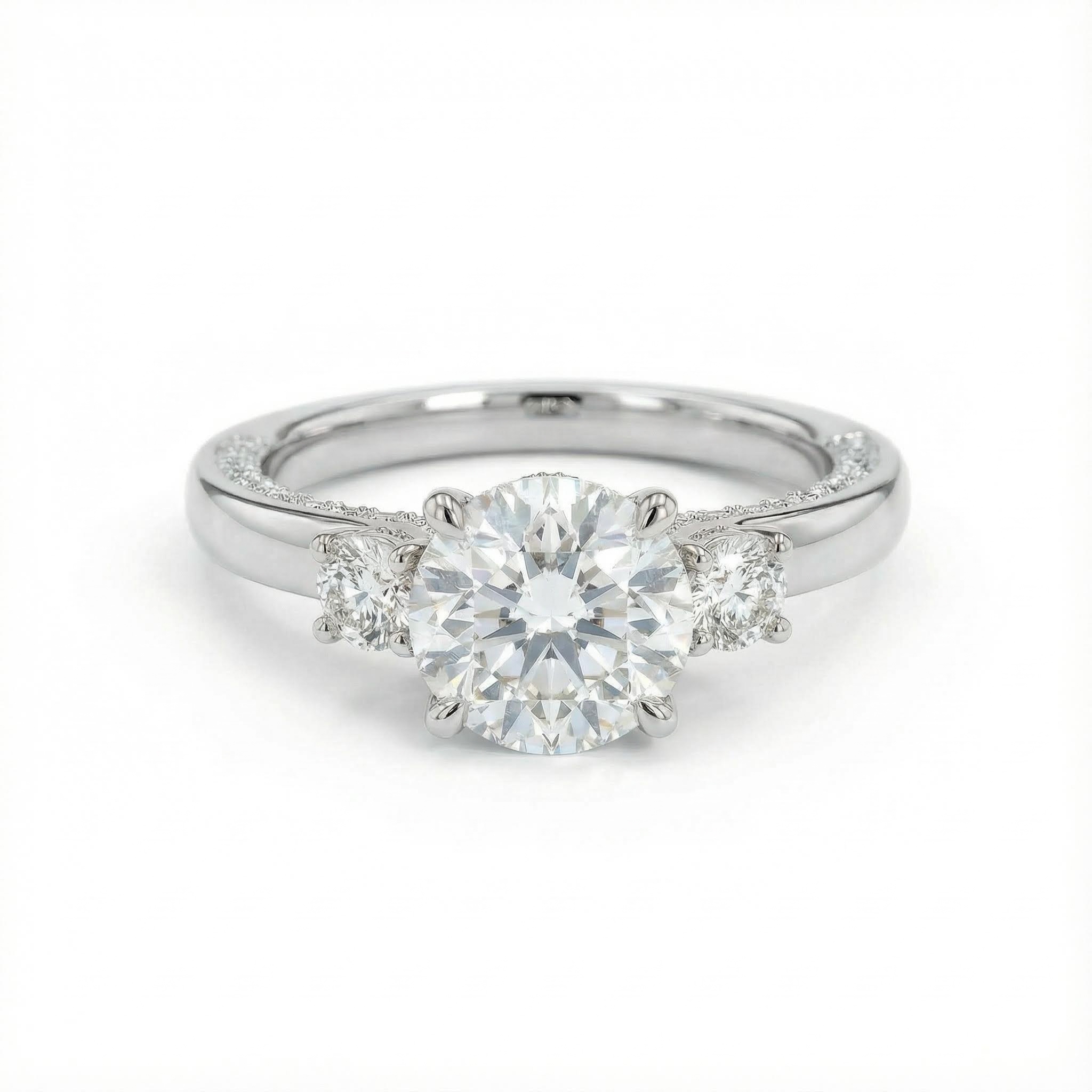 4.8CT Round Cut VVS Moissanite Three Stone Engagement Ring