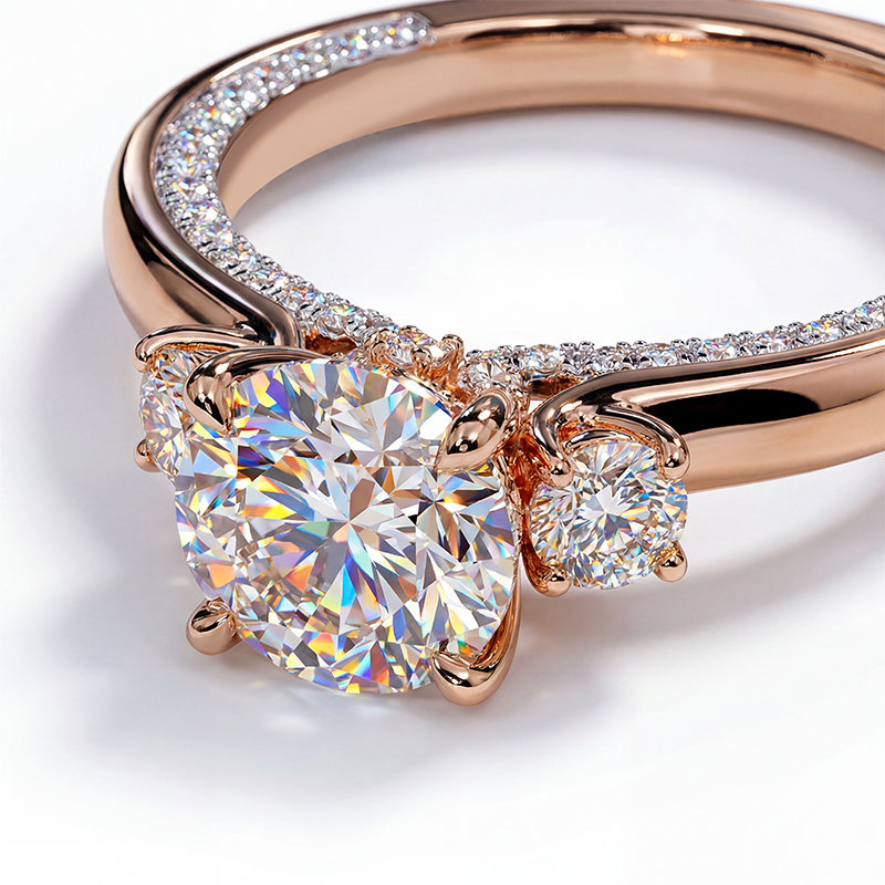 4.8CT Round Cut VVS Moissanite Three Stone Engagement Ring