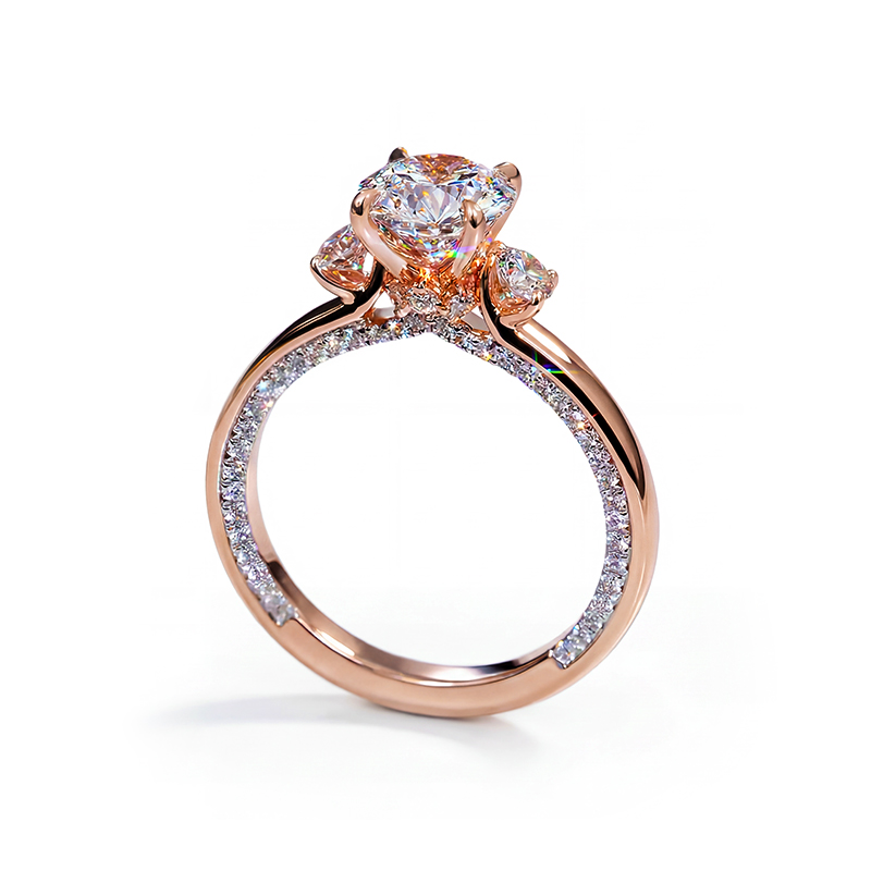 2.69ct TCW Round Cut VVS Moissanite Three Stone Engagement Ring