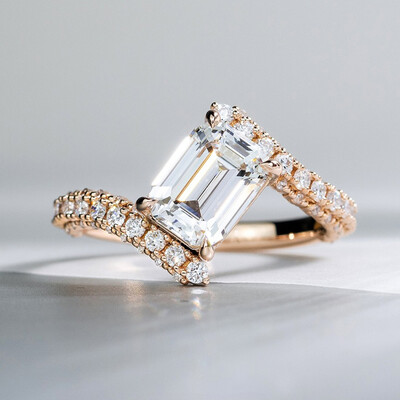 3.52CT Emerald Cut VVS Moissante Twisted Engagement Ring