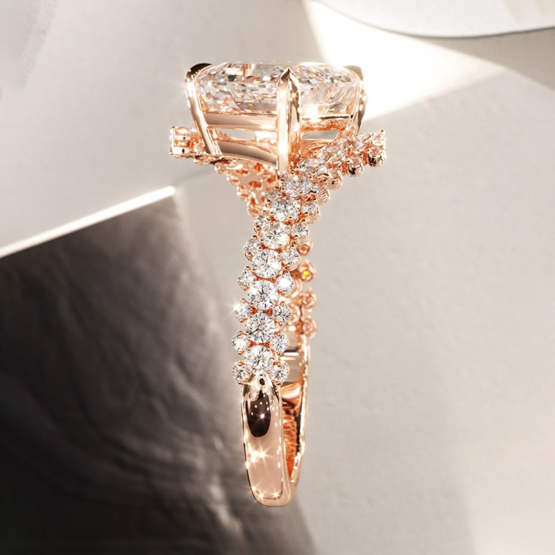 3.52CT Emerald Cut VVS Moissanite Twisted Engagement Ring