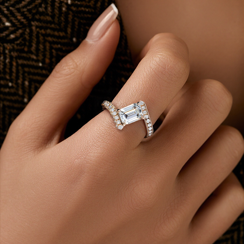 3.52CT Emerald Cut VVS Moissanite Twisted Engagement Ring