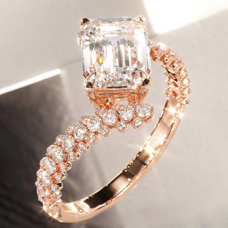 3.52CT Emerald Cut VVS Moissanite Twisted Engagement Ring