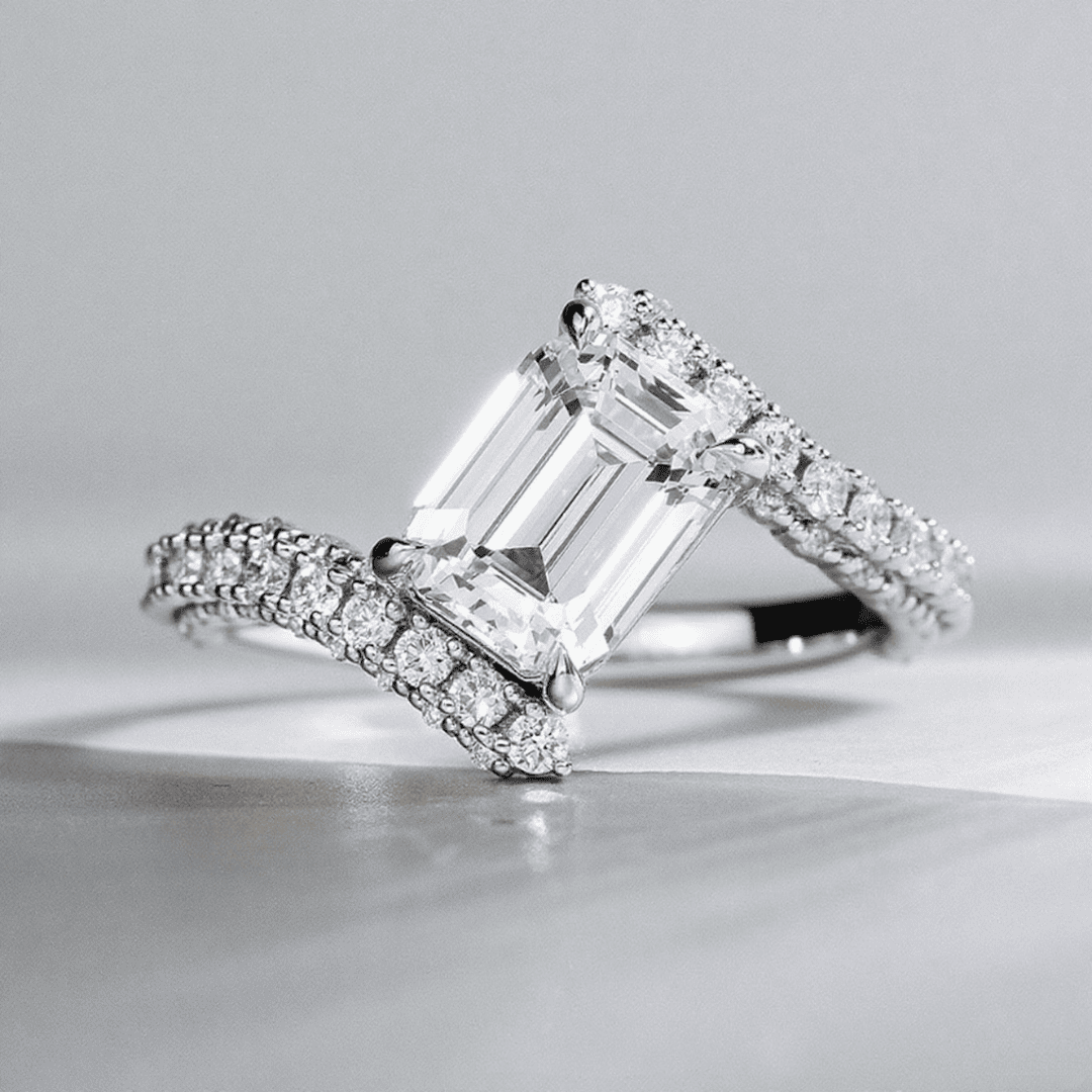 3.52CT Emerald Cut VVS Moissanite Twisted Engagement Ring