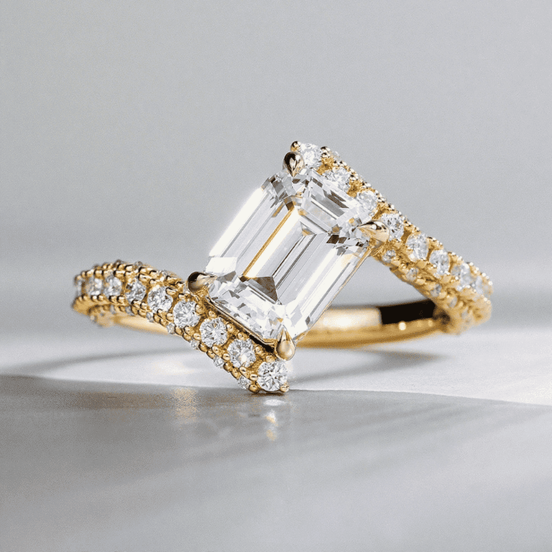 3.52CT Emerald Cut VVS Moissanite Twisted Engagement Ring