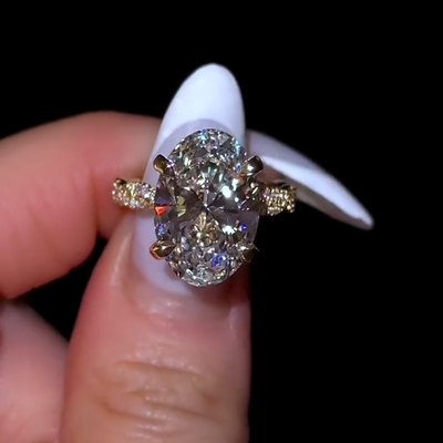 3.55CT Oval Cut VVS Moissante Pave Engagement Ring