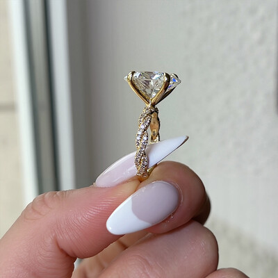 3.55CT Oval Cut VVS Moissanite Pave Twisted Engagement Ring