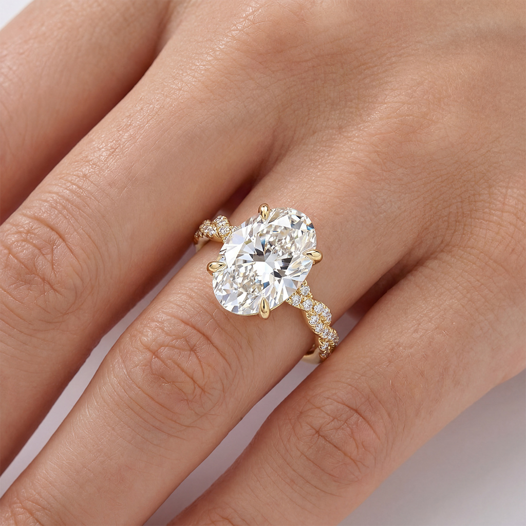 6.22ct TCW Oval Cut VVS Moissanite Pave Twisted Engagement Ring