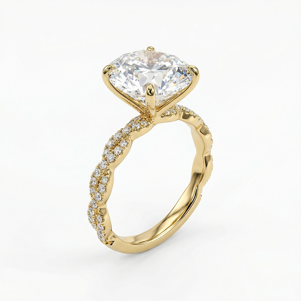 6.22ct TCW Oval Cut VVS Moissanite Pave Twisted Engagement Ring