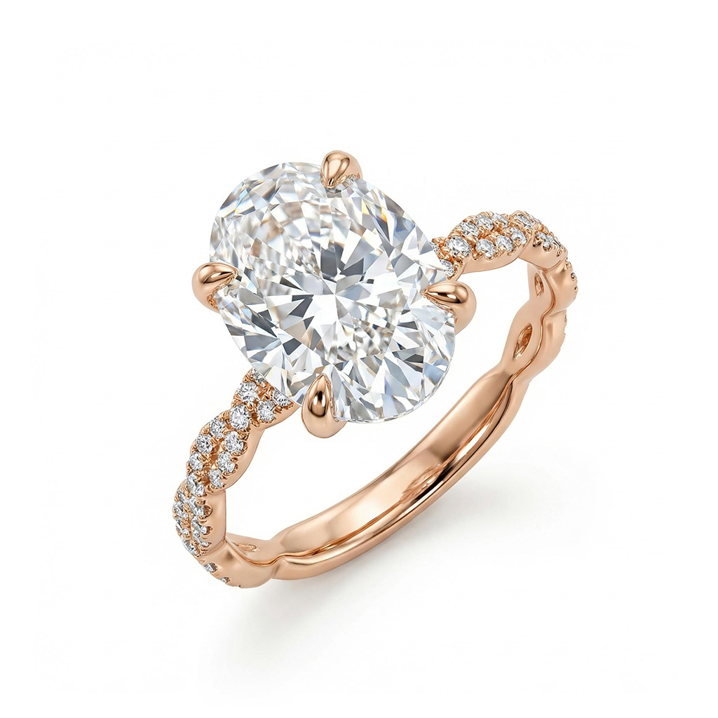 6.22ct TCW Oval Cut VVS Moissanite Pave Twisted Engagement Ring