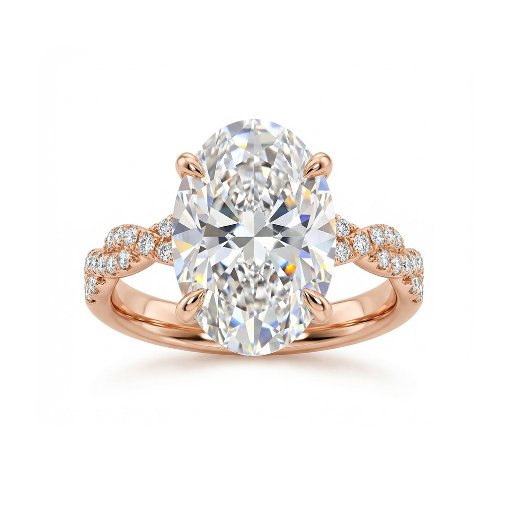 6.22ct TCW Oval Cut VVS Moissanite Pave Twisted Engagement Ring