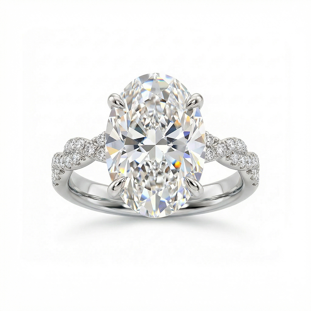 6.22ct TCW Oval Cut VVS Moissanite Pave Twisted Engagement Ring
