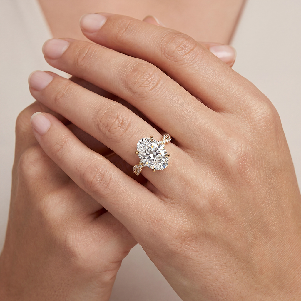 6.22ct TCW Oval Cut VVS Moissanite Pave Twisted Engagement Ring