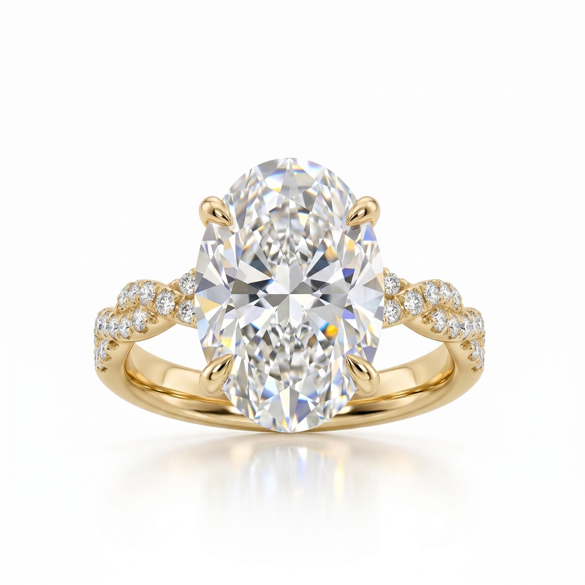 6.22ct. tw. Oval Cut VVS Moissanite Pave Twisted Engagement Ring 6.22ct. tw. Oval Cut VVS Moissanite Pave Twisted Engagement Ring