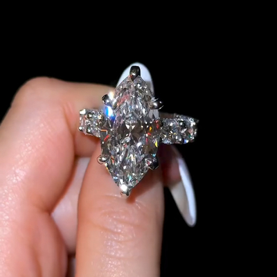 10.93CT Marquise Cut VVS Moissante Pave Engagement Ring
