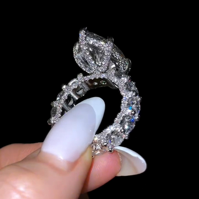 10.93CT Marquise Cut VVS Moissante Pave Engagement Ring