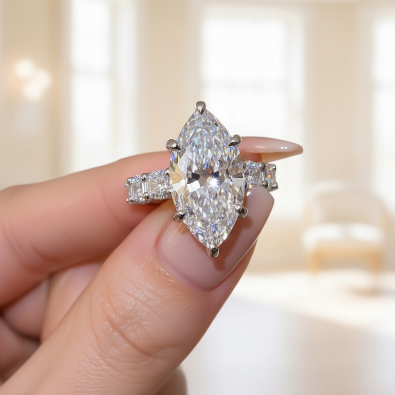 10.93CT Marquise Cut VVS Moissanite Pave Engagement Ring