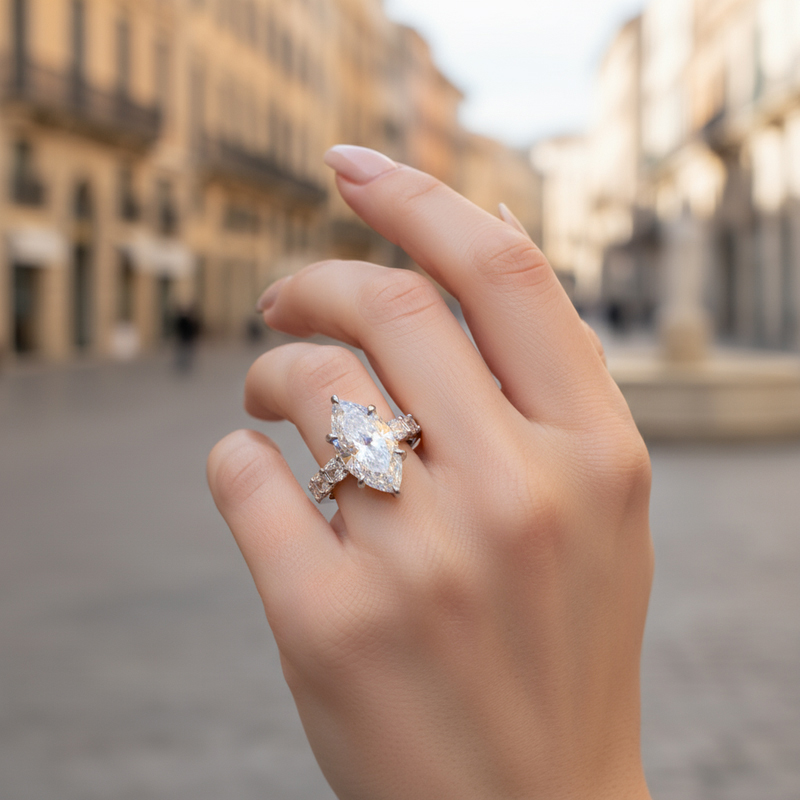 10.93CT Marquise Cut VVS Moissanite Pave Engagement Ring