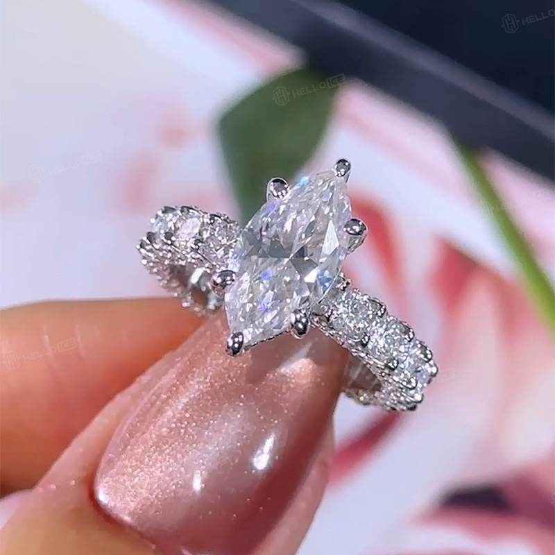 10.93CT Marquise Cut VVS Moissanite Pave Engagement Ring