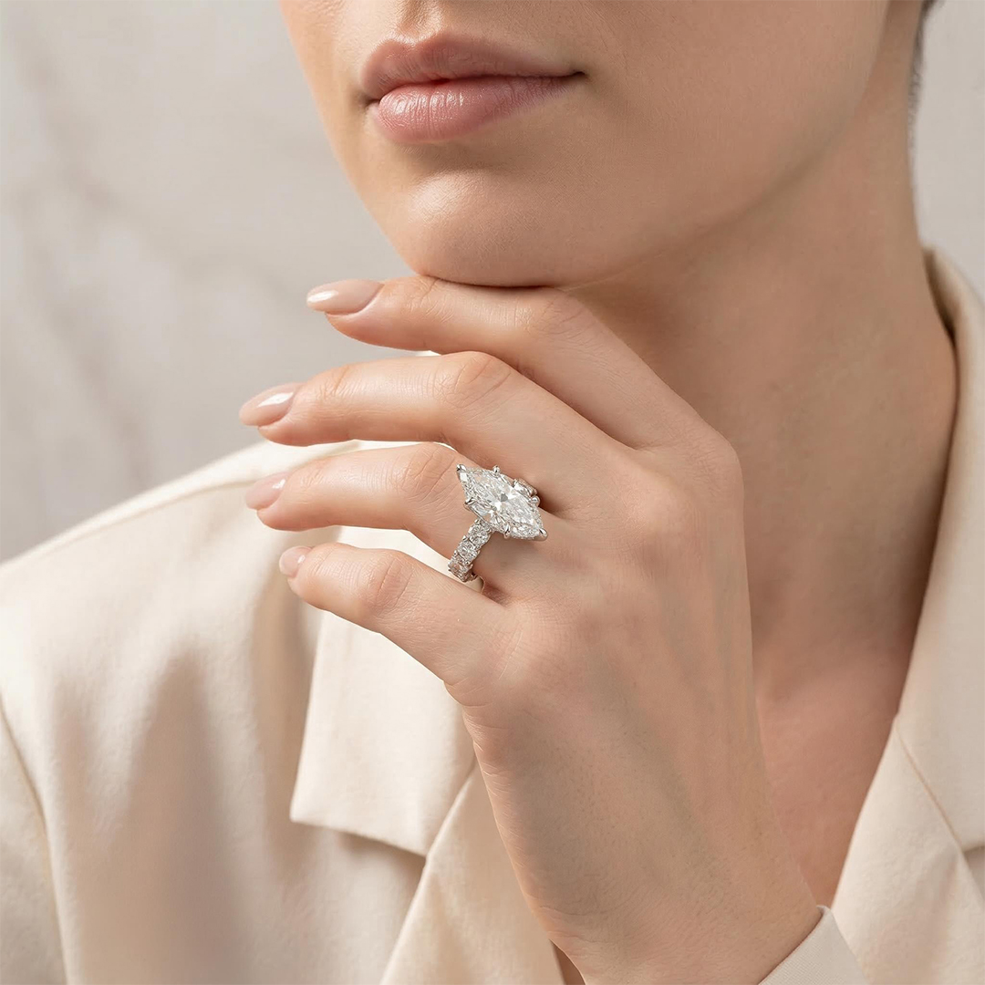 6.19ct. tw. Marquise Cut VVS Moissanite Pave Engagement Ring