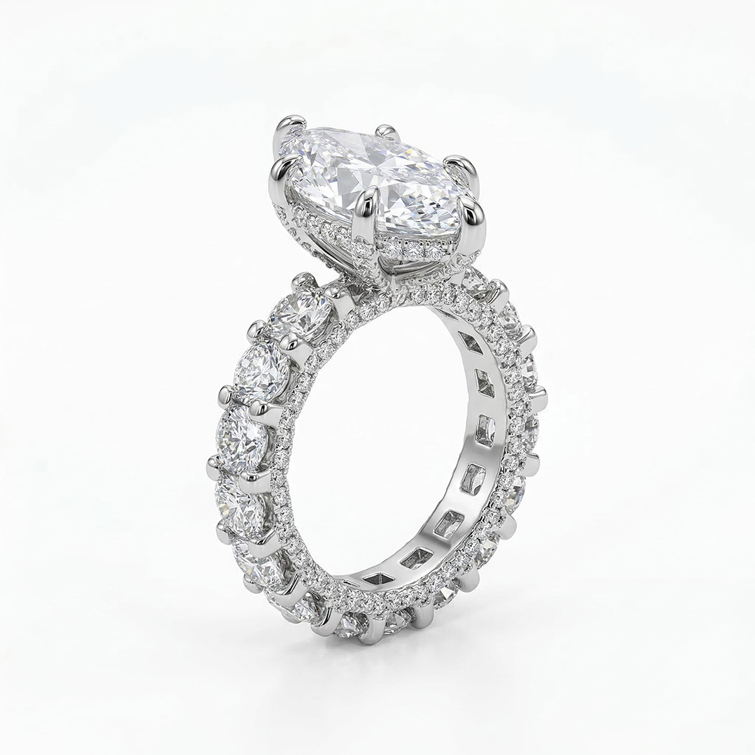 6.19ct. tw. Marquise Cut VVS Moissanite Pave Engagement Ring