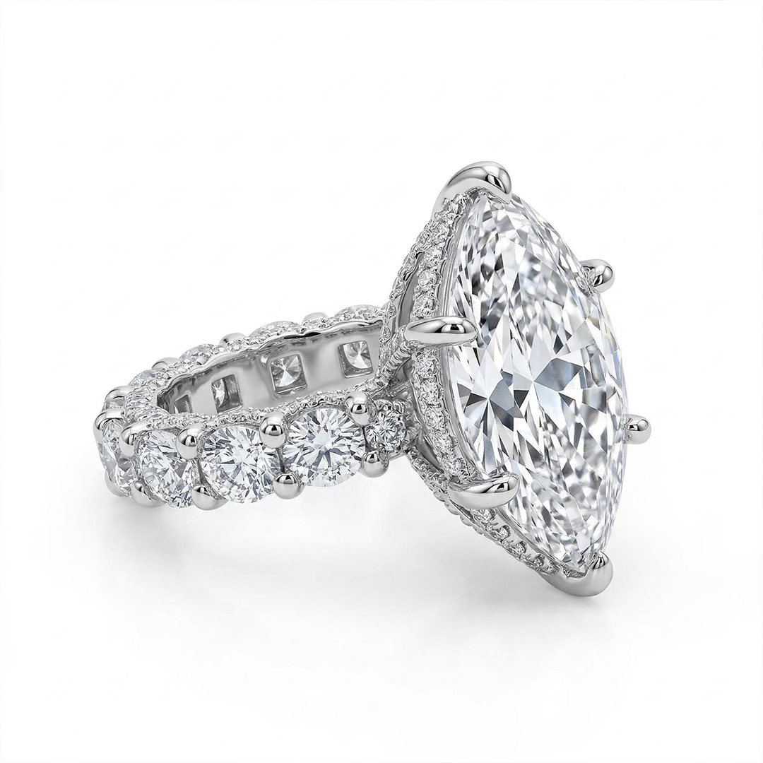6.19ct. tw. Marquise Cut VVS Moissanite Pave Engagement Ring