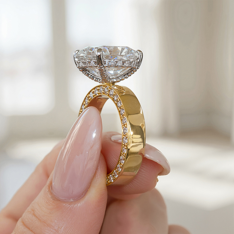 3.41CT Oval Cut VVS Moissanite Pave Engagement Ring