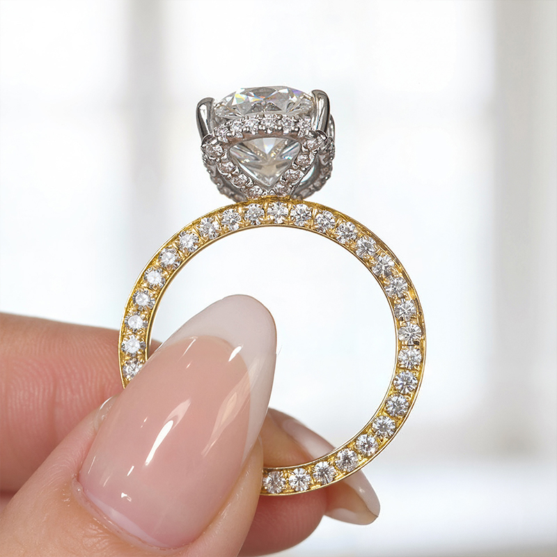 3.41CT Oval Cut VVS Moissanite Pave Engagement Ring