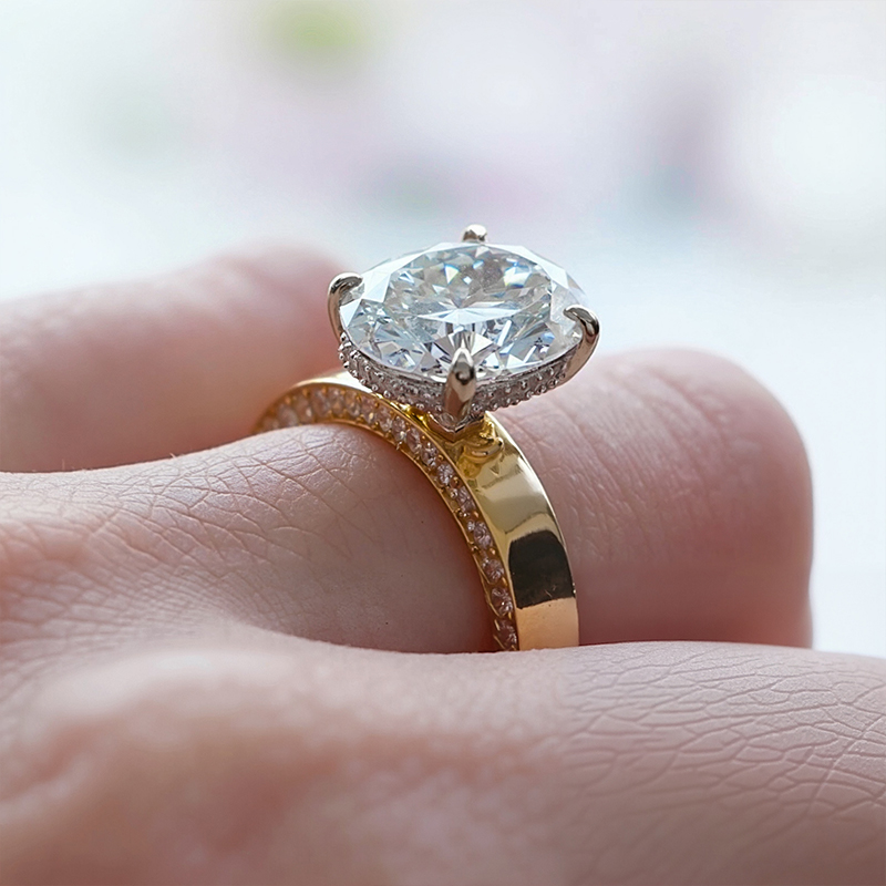 3.41CT Oval Cut VVS Moissanite Pave Engagement Ring