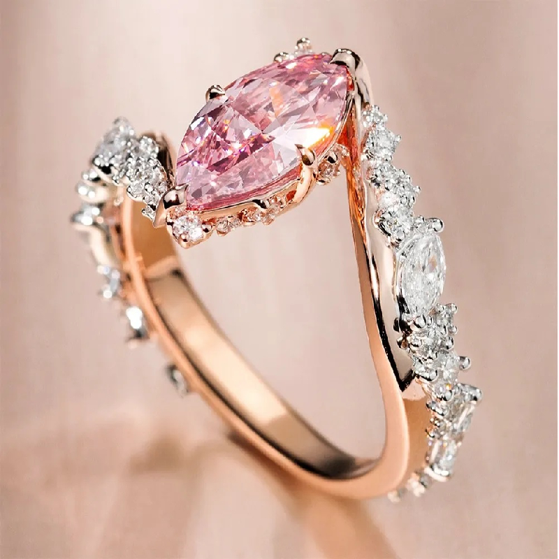 5.95CT Pink Marquise Cut Twisted Gemstone Engagement Ring
