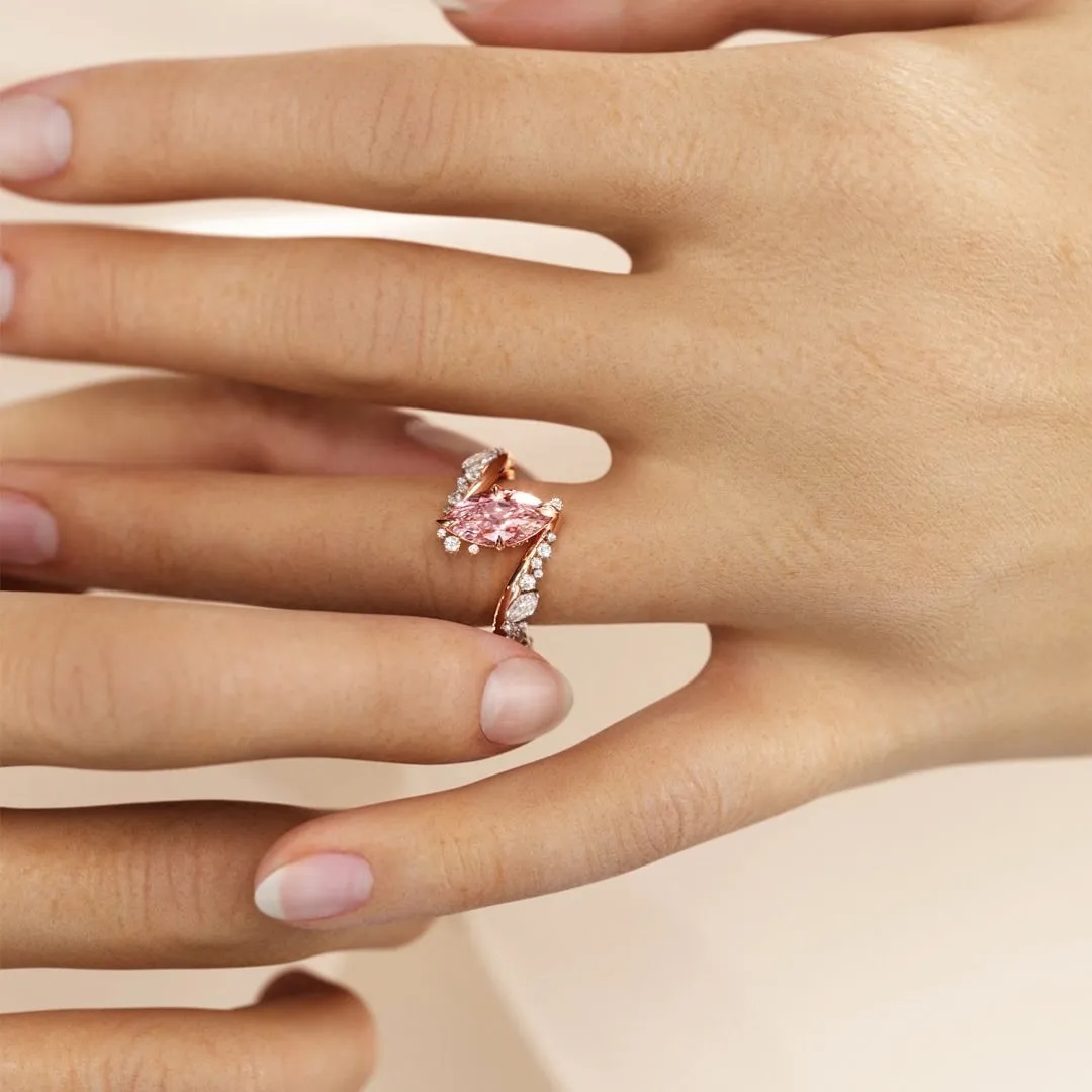 5.95CT Pink Marquise Cut Twisted Gemstone Engagement Ring