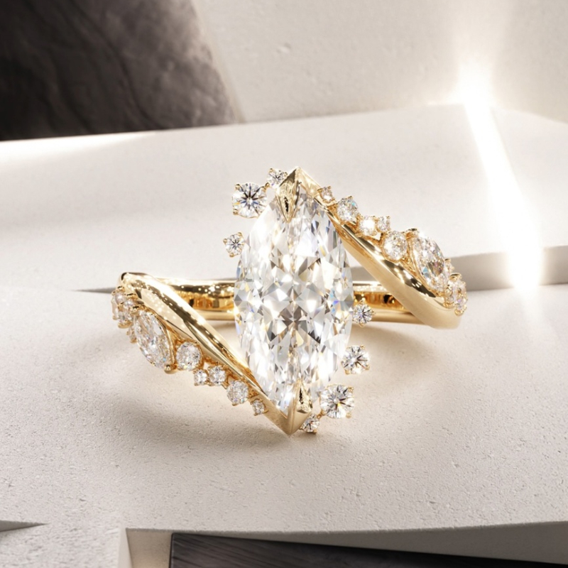 5.95CT Marquise Cut VVS Moissanite Pave Engagement Ring