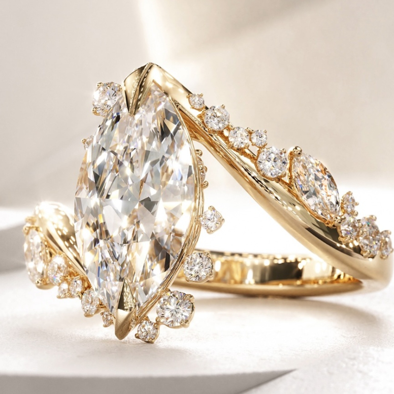 5.95CT Marquise Cut VVS Moissanite Pave Engagement Ring