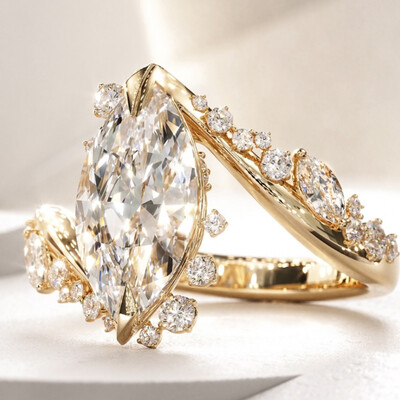 5.95CT Marquise Cut VVS Moissante Pave Engagement Ring