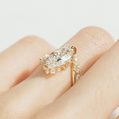 5.95CT Marquise Cut VVS Moissanite Pave Engagement Ring