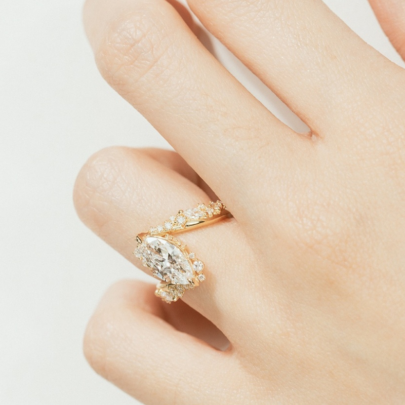 5.95CT Marquise Cut VVS Moissanite Pave Engagement Ring