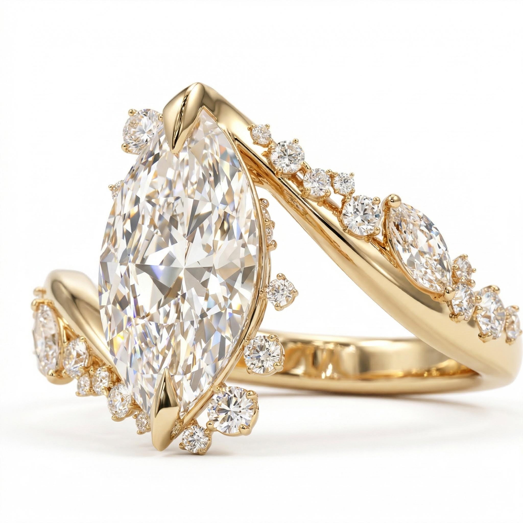 5.95CT Marquise Cut VVS Moissanite Pave Engagement Ring