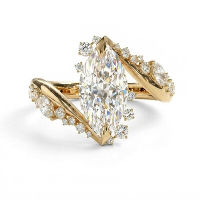 5.95CT Marquise Cut VVS Moissanite Pave Engagement Ring