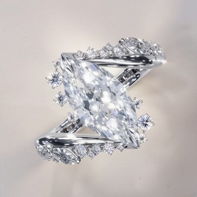 5.95CT Marquise Cut VVS Moissante Pave Engagement Ring