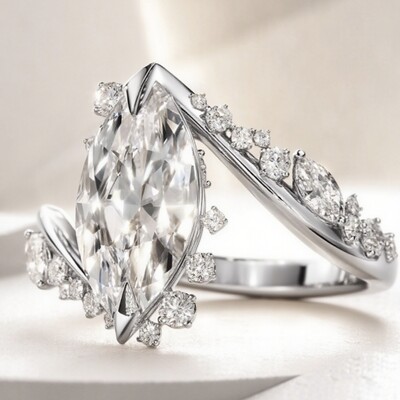 5.95CT Marquise Cut VVS Moissante Pave Engagement Ring