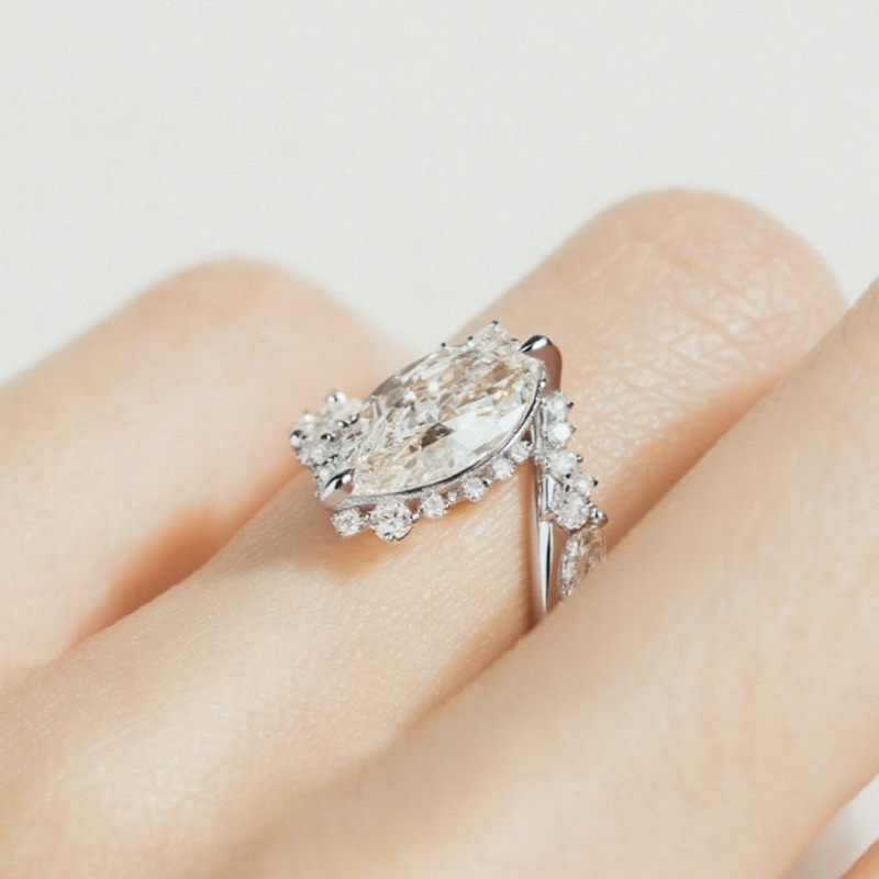 5.95CT Marquise Cut VVS Moissanite Pave Engagement Ring 5.95CT Marquise Cut VVS Moissanite Pave Engagement Ring